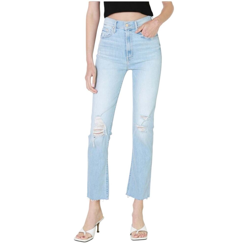 Mother Rider Ankle Fray Jeans‎ Light Wash Distressed High Rise Size 28